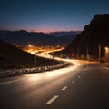 Traffic light trials night photography, zig zag road Al Hada, Taif, Saudi Arabia... Royalty Free Stock Photo