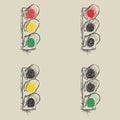 Traffic light vector illustration. Hand drawn doodle style Royalty Free Stock Photo