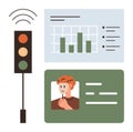 Traffic light, ID card, and data chart illustrating information flow and signal relevance Royalty Free Stock Photo