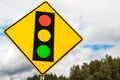 Traffic Lights Ahead Sign and Cloudy Sky