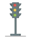 Traffic lights with all three colors on. Flat Design vector Illustration.