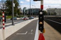 Traffic lights for bicycles and a German sign saying signal kommt
Translation: signal is coming Royalty Free Stock Photo