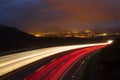 Traffic lights, car lights at night on the road