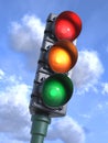 Traffic lights on crossroads, sky background 3d