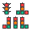 Traffic lights with forbidding, permitting and waiting signs. A set of traffic lights with red, yellow and green signals Royalty Free Stock Photo