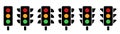 Traffic lights icon set. Coloured traffic light in glyph. Filled semaphore symbol. Traffic lights collection in glyph. Stock