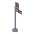 Traffic lights with interdiction arrow icon, isometric style