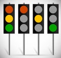 Traffic Lights, Lamps or Traffic Signals set. Red, Yellow, Green