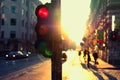 Traffic lights at night outdoors at sunset Royalty Free Stock Photo