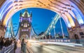 Traffic lights at night on Tower Bridge traffic, London - UK Royalty Free Stock Photo