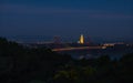 Blue hour over 25 de Abril Bridge, Lisbon, Portugal. Royalty Free Stock Photo