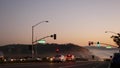 Traffic lights, pacific coast highway, California. Road trip along ocean in dusk Royalty Free Stock Photo