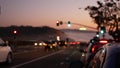 Traffic lights, pacific coast highway, California. Road trip along ocean in dusk Royalty Free Stock Photo