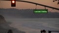 Traffic lights, pacific coast highway, California. Road trip along ocean in dusk Royalty Free Stock Photo