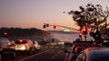 Traffic lights, pacific coast highway, California. Road trip along ocean in dusk Royalty Free Stock Photo