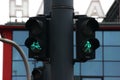 Traffic lights for pedestrians and cyclists on the background of a modern building. convenient city with good infrastructure for Royalty Free Stock Photo