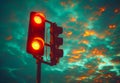 Traffic lights with red light on the sky background Royalty Free Stock Photo