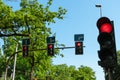 Traffic lights, Red stop sign for cars Royalty Free Stock Photo