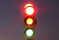 Traffic lights with red, yellow and green lights Royalty Free Stock Photo