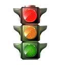 Traffic lights with red, yellow and green lights on white background Royalty Free Stock Photo