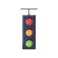 Traffic lights with red, yellow, green signals on. Stoplight with led lamps. Semaphore with stopping, warning and Royalty Free Stock Photo