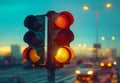 Traffic lights regulate the movement of vehicles at night.