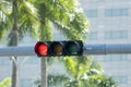 Traffic lights regulating driving cars on city street in Miami, Florida Royalty Free Stock Photo