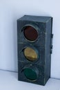 Traffic lights retro ancient vintage steel red orange and green light Royalty Free Stock Photo