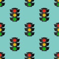 Traffic lights safety stop seamless pattern stoplight lamp control transportation warning semaphore vector illustration