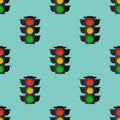 Traffic lights safety stop seamless pattern stoplight lamp control transportation warning semaphore vector illustration