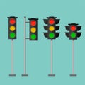 Traffic lights safety stop sign stoplight isolated lamp control transportation warning semaphore vector illustration Royalty Free Stock Photo