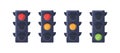 Traffic lights signals set. Semaphore led lamps. Red, green and yellow colors changing on stoplight to control road