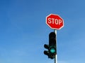 Traffic lights and stop sign Royalty Free Stock Photo