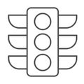 Traffic lights thin line icon, Navigation concept, Traffic light signal sign on white background, road light with three