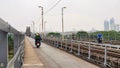 Traffic On Long Bien Bridge In The Morning, Ha Noi City, Vietnam. Royalty Free Stock Photo