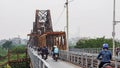 Traffic On Long Bien Bridge In The Morning, Vietnam. Royalty Free Stock Photo