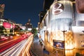 Traffic long exposure light trail cityscape bakground in Bangkok