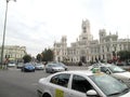 Traffic in Madrid in the area of Fuente de Cibeles and Palacio de Correos of the city of Madrid Spain Europe
