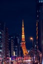 Traffic on the major city road in Tokyo with Tokyo Tower in the distance