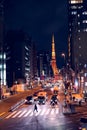 Traffic on the major city road in Tokyo with Tokyo Tower in the distance Royalty Free Stock Photo
