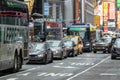 Traffic in Manhattan, NYC. Public Transport, Taxi and Vehicles in Background Royalty Free Stock Photo