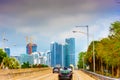 Traffic in Miami at sunset Royalty Free Stock Photo