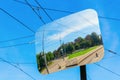 Traffic mirror reflects the Place de la Republique in Strasbourg, France