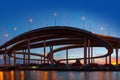 Traffic in modern city at night, Bhumibol Bridge, Bangkok, Thailand Royalty Free Stock Photo