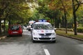 Police car escorting an ambulance to an accident Royalty Free Stock Photo