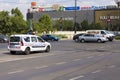 Police car watching the traffic on Unirii square Royalty Free Stock Photo