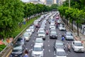 Traffic moves slowly along a busy road in Bangkok, Thailand Royalty Free Stock Photo