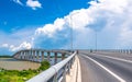 Traffic My Loi bridge on Mekong River in morning.