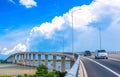 Traffic My Loi bridge on Mekong River in morning.