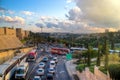 Traffic near surrounding wall of Jerusalem Old city